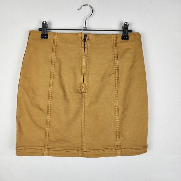 Free People Modern Femme Denim Skirt in Copper Brown/Orange size 8 Mini Stretch - Picture 3 of 7